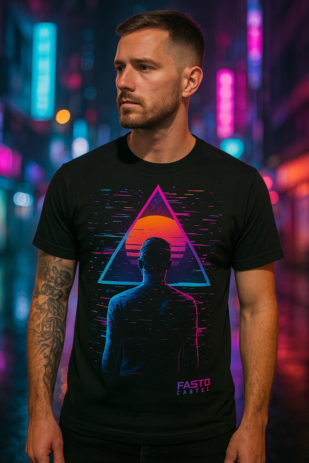 Fasto Cartel Neon Glitch Tee – Cyberpunk Streetwear Edition